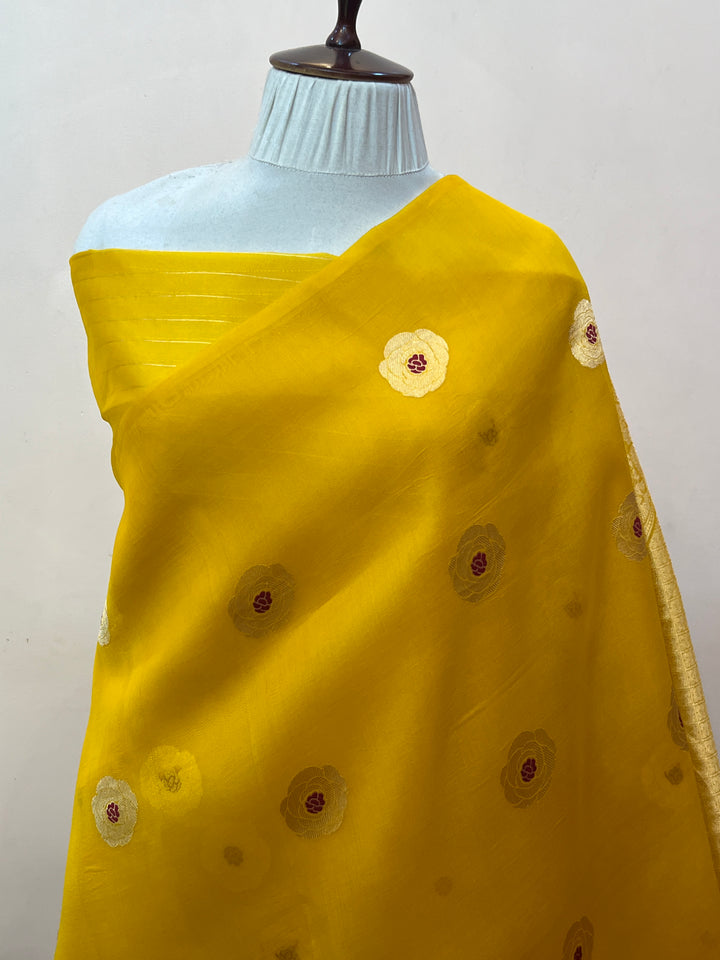 Yellow Pure Kora Silk Handloom Banarasi Saree