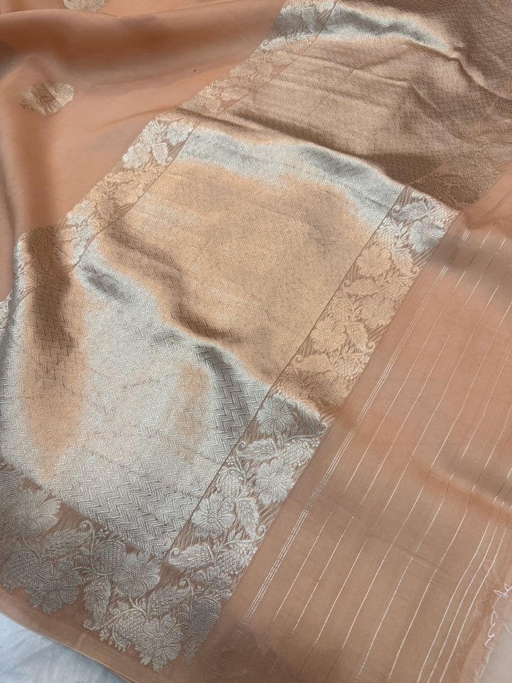 Beige Pure Kora Silk Handloom Banarasi Saree