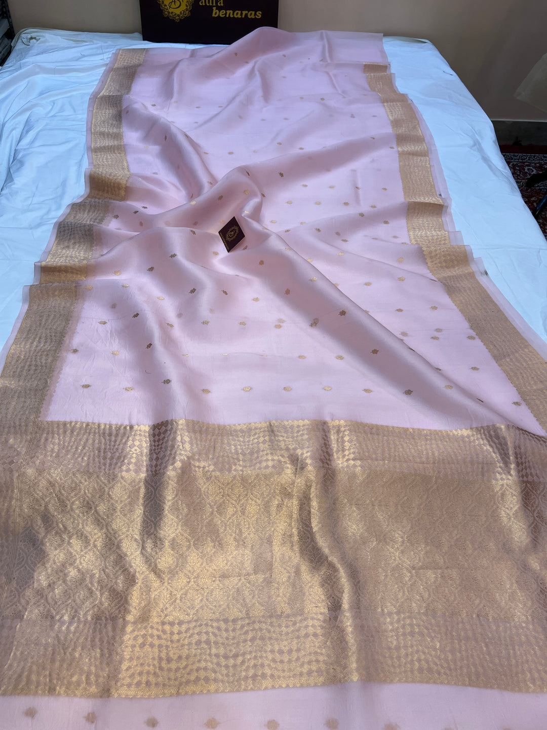 Baby Pink Pure Kora Silk Handloom Banarasi Saree
