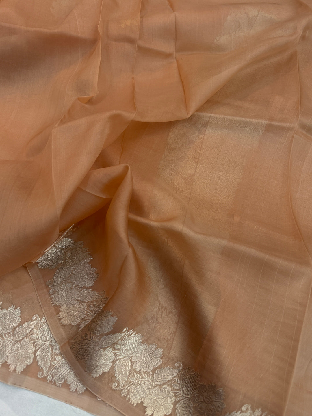 Beige Pure Kora Silk Handloom Banarasi Saree