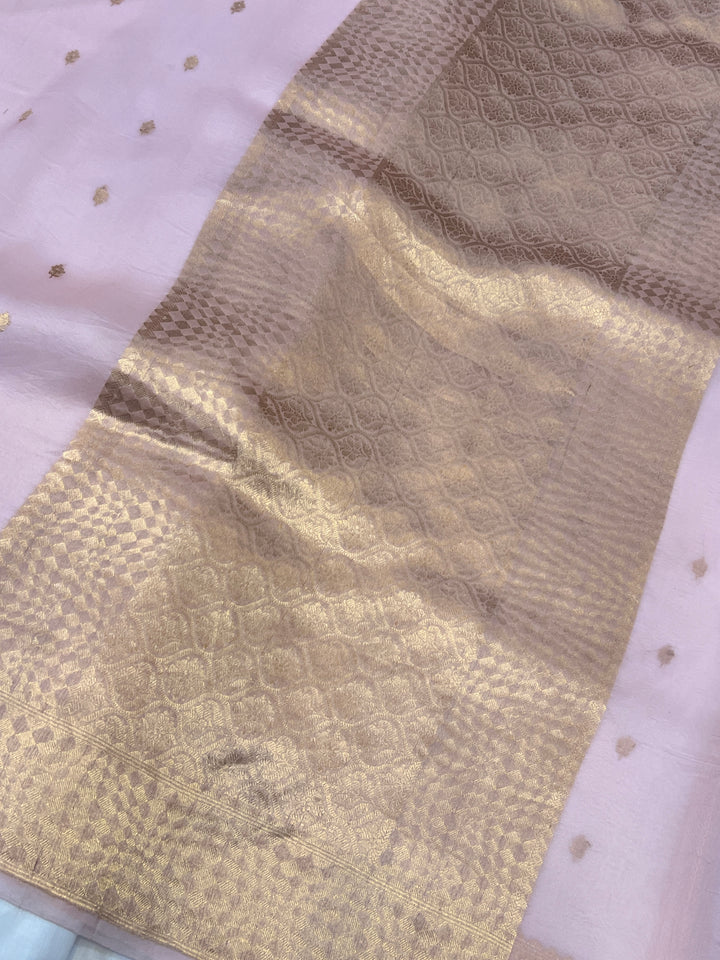 Baby Pink Pure Kora Silk Handloom Banarasi Saree