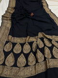 Black Pure Banarasi Handloom Khaddi Georgette Saree - Aura Benaras