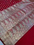 Red Banarasi Handloom Satin SIlk Saree - Aura Benaras