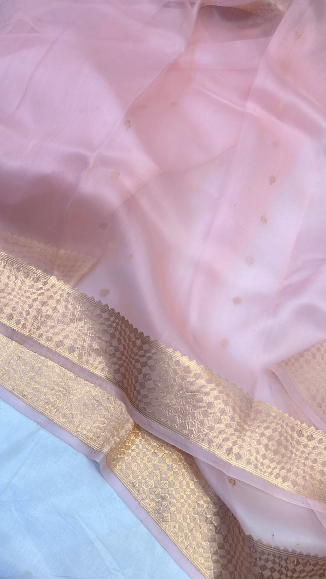 Baby Pink Pure Kora Silk Handloom Banarasi Saree