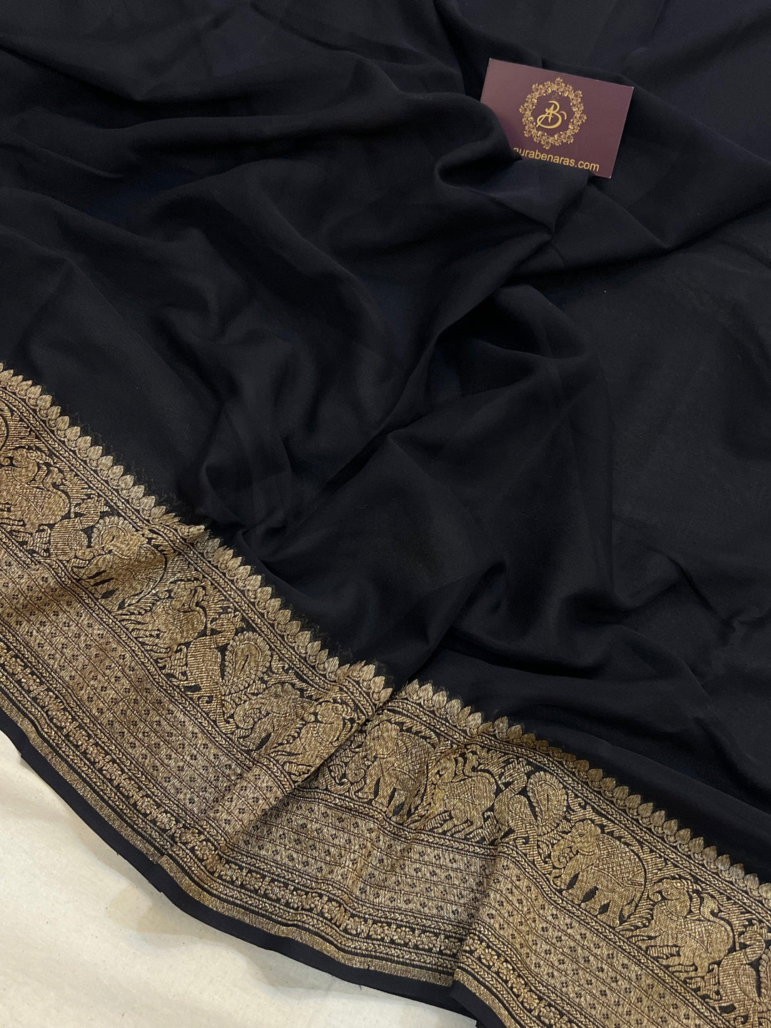Black Pure Banarasi Handloom Khaddi Georgette Saree - Aura Benaras