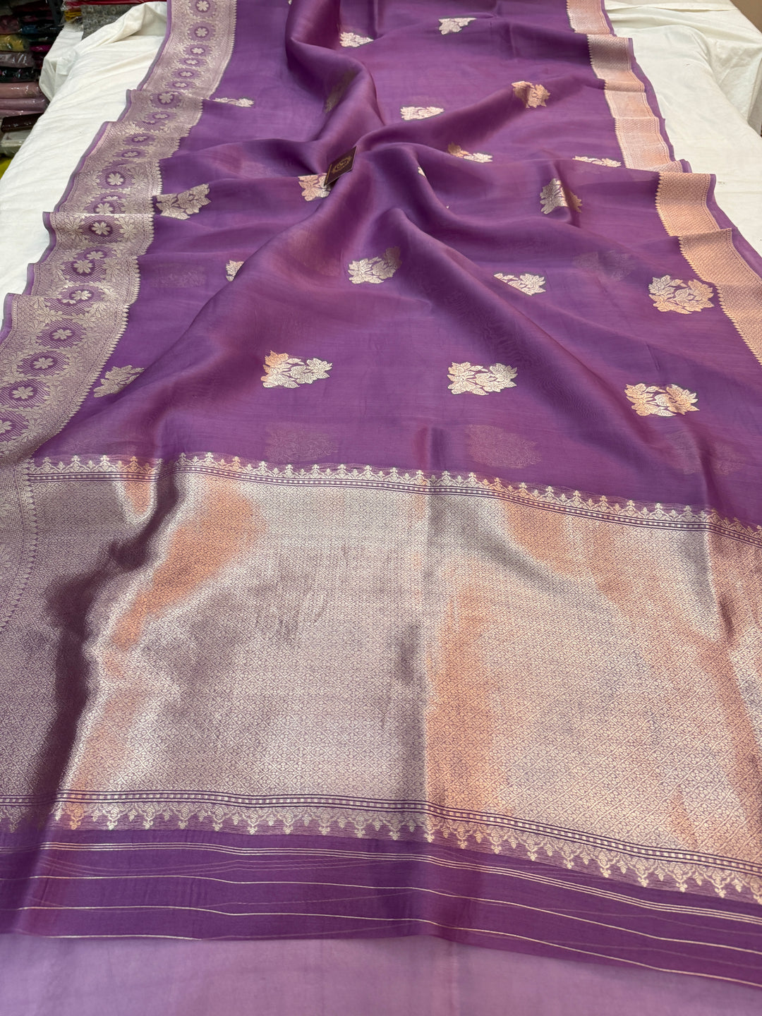 Lavender Pure Kora Silk Handloom Banarasi Saree