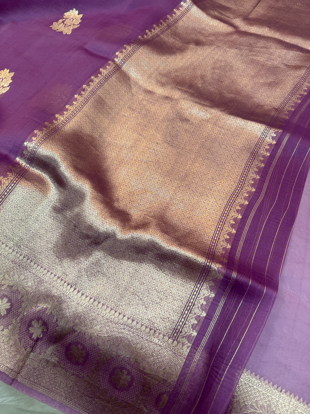 Lavender Pure Kora Silk Handloom Banarasi Saree