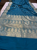 Persion Blue Banarasi Handloom Satin SIlk Saree - Aura Benaras