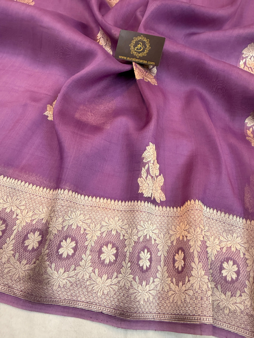 Lavender Pure Kora Silk Handloom Banarasi Saree