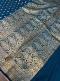 Persion Blue Banarasi Handloom Satin SIlk Saree - Aura Benaras