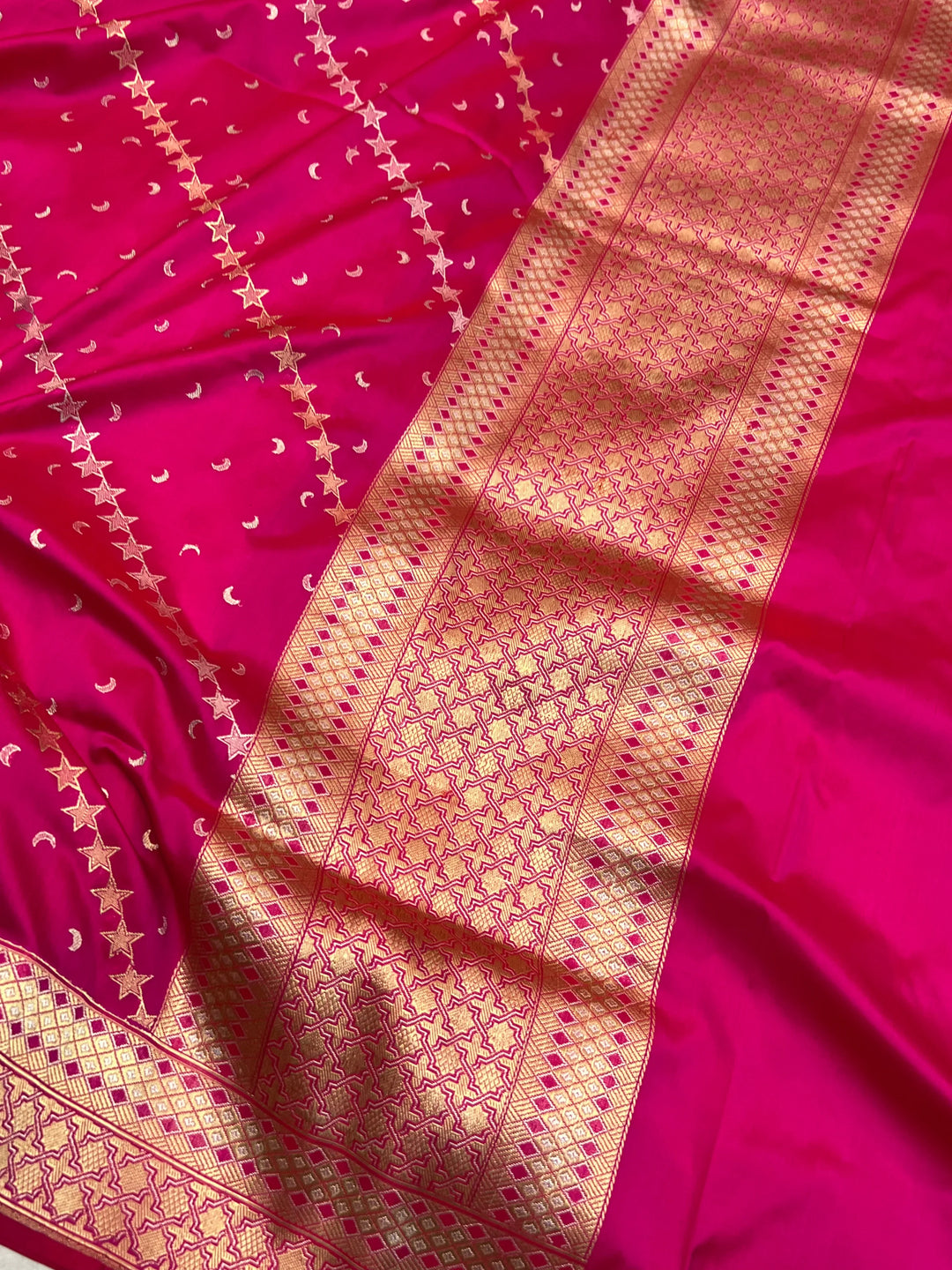 Rani Pink Banarasi Katan Silk Saree – Kadhwa Aada Jaal Meenakari