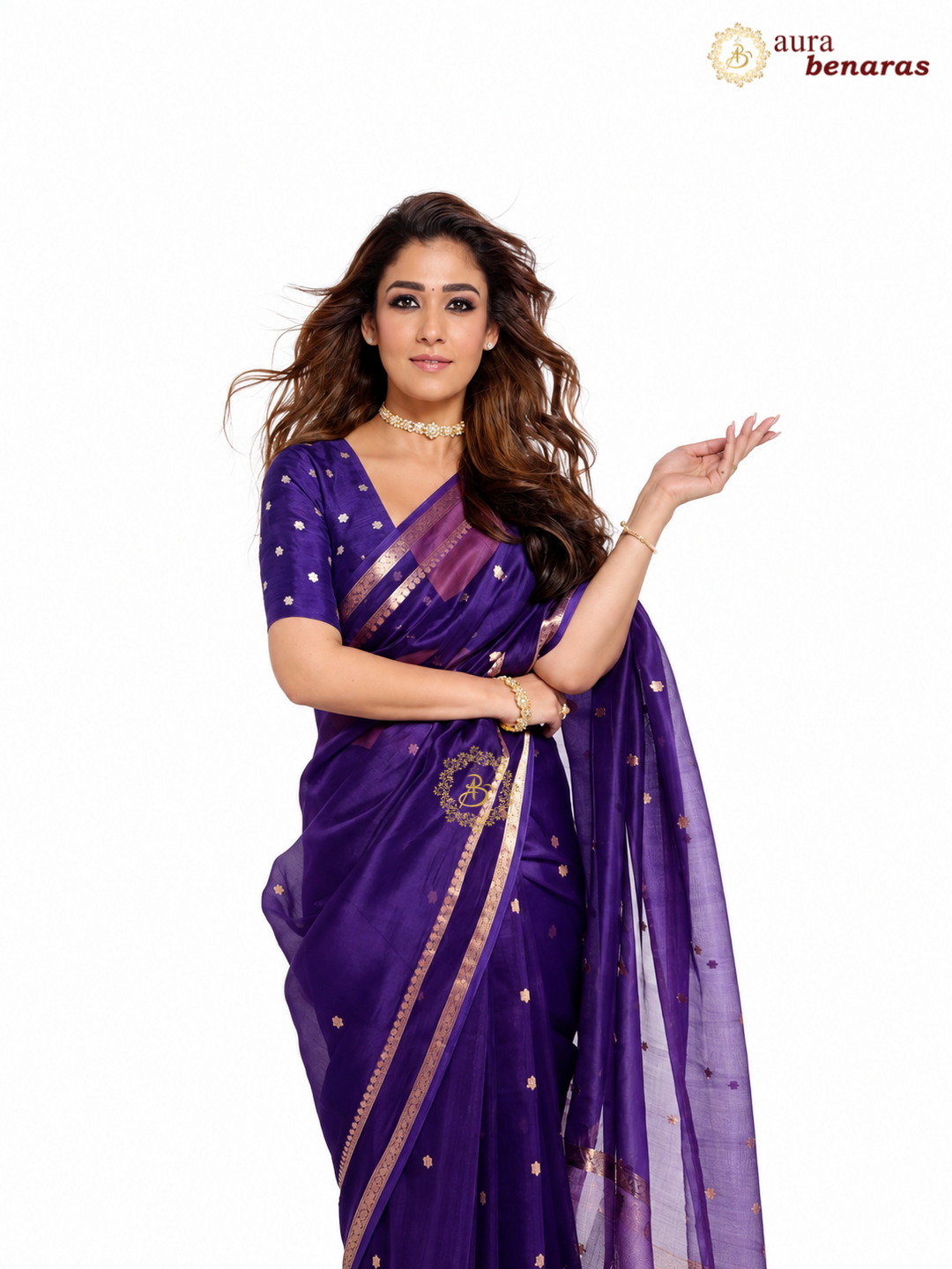 Purple Banarasi Handloom Kora Silk Saree - Aura Benaras
