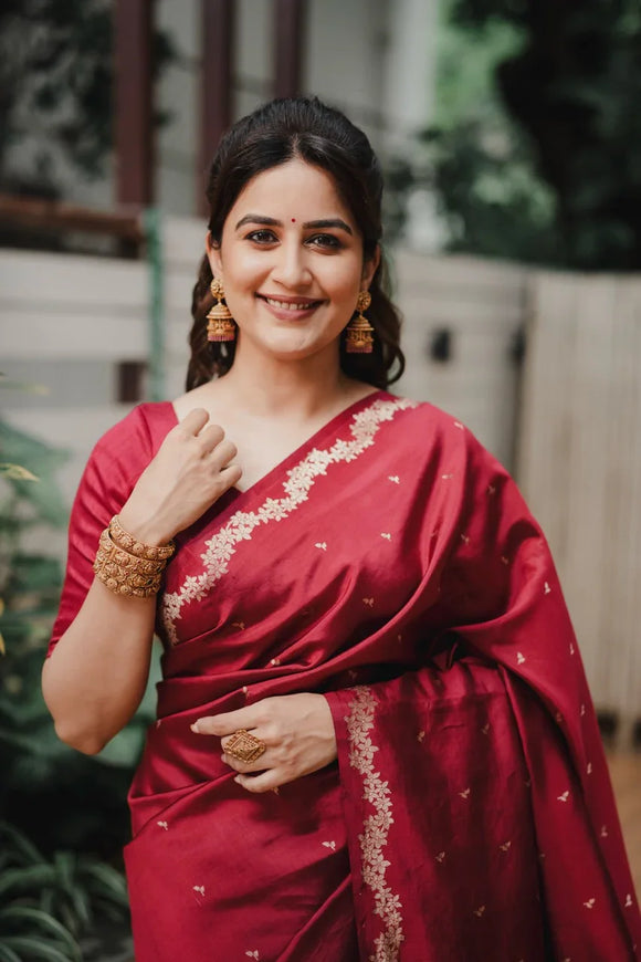 Maroon Banarasi Silk Saree | Kadhwa & Designer Border