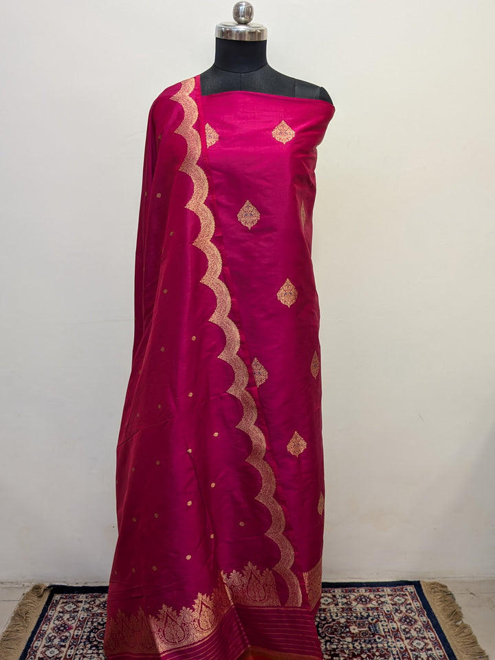 Rani Pink Katan Silk Handwoven Banarasi Suit Set - Aura Benaras