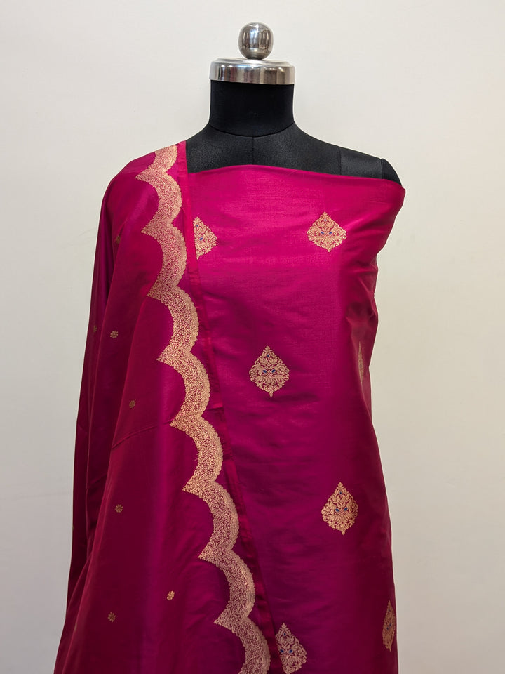 Rani Pink Katan Silk Handwoven Banarasi Suit Set - Aura Benaras