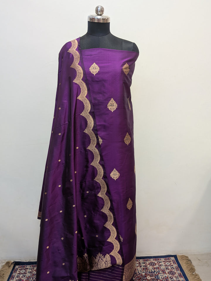 Purple Katan Silk Handwoven Banarasi Suit Set - Aura Benaras