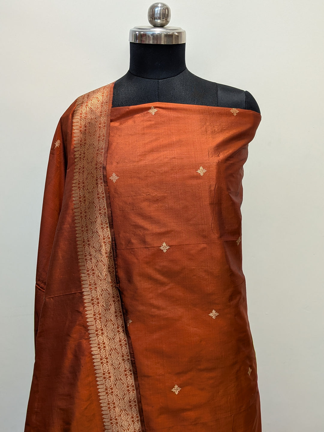 Copper Katan Silk Handwoven Banarasi Suit Set - Aura Benaras