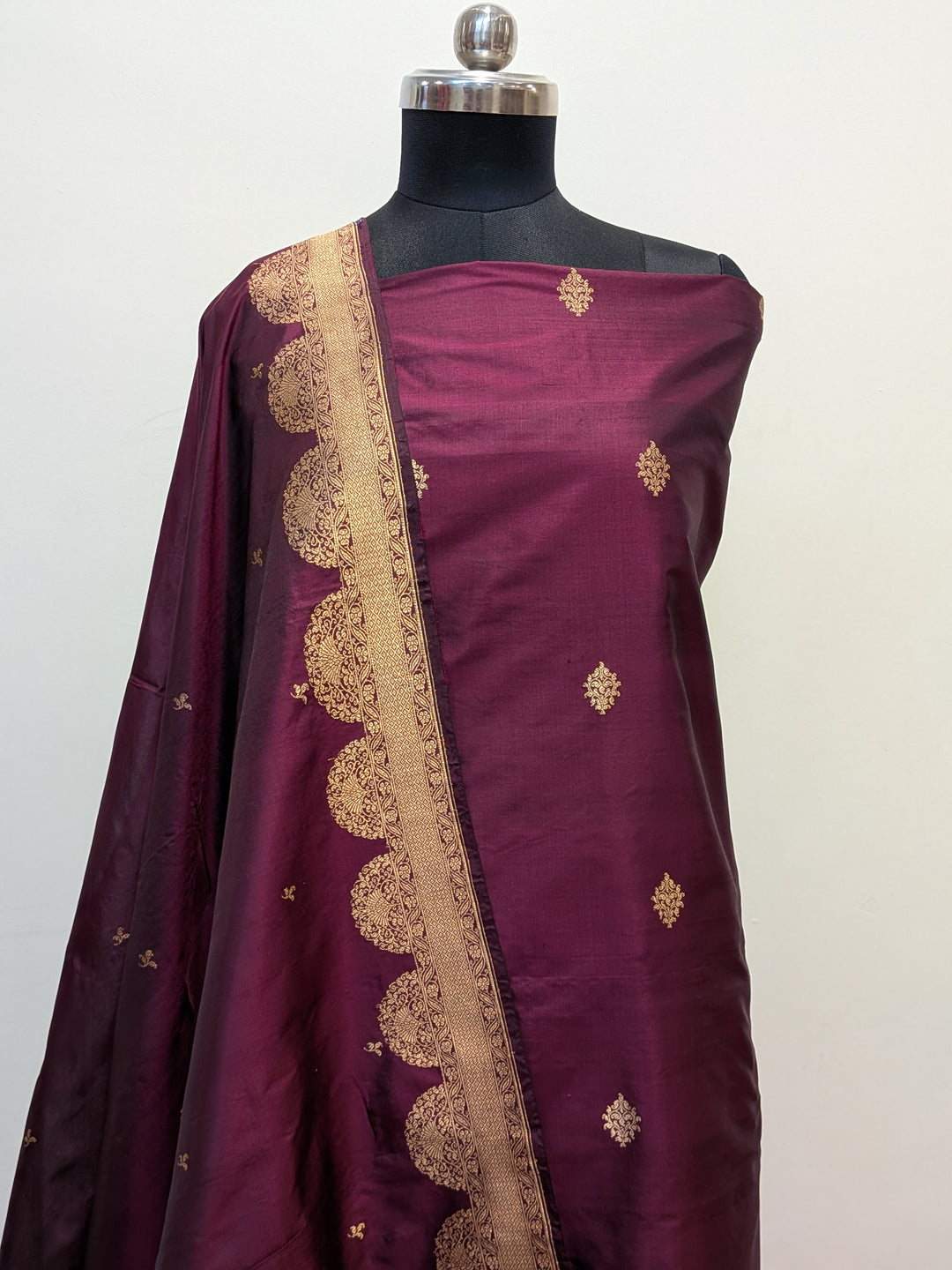 Wine Katan Silk Handwoven Banarasi Suit Set - Aura Benaras