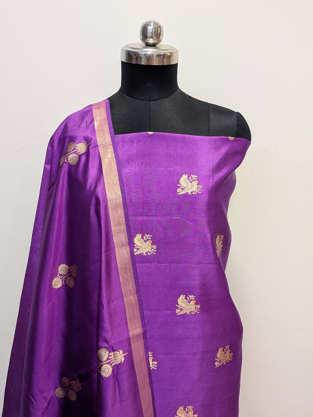 Purple Pure Banarasi Silk Unstitched Suit Kadhwa Work