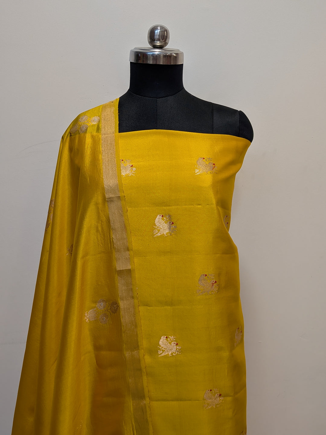 Yellow Pure Banarasi Silk Unstitched Suit Kadhwa Work