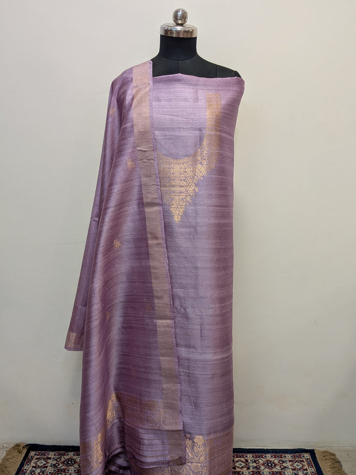 Dusty Lavender Banarasi Raw Silk Unstitched Suit with Kadhwa Work