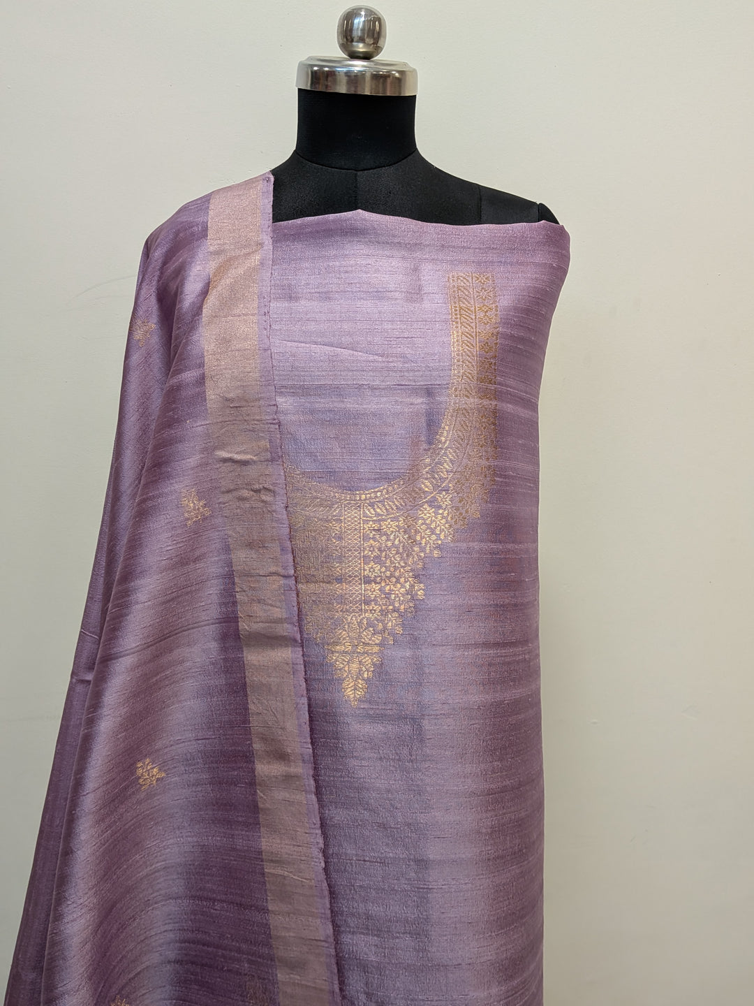 Dusty Lavender Banarasi Raw Silk Unstitched Suit with Kadhwa Work