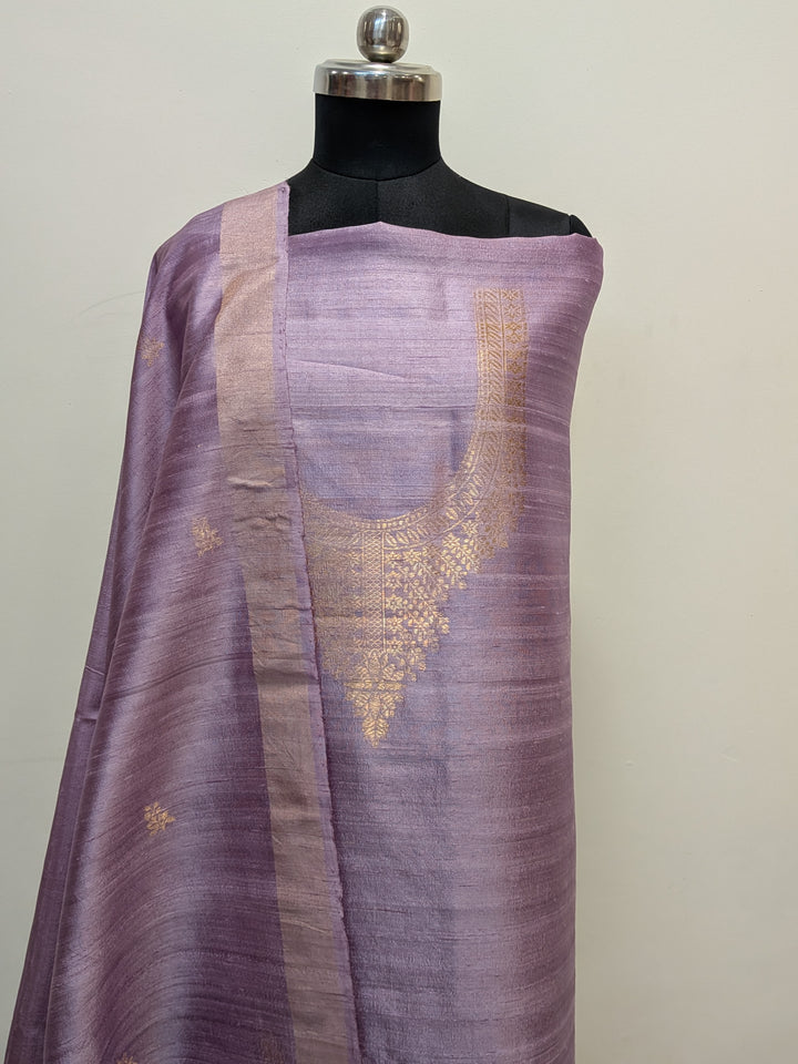 Dusty Lavender Banarasi Raw Silk Unstitched Suit with Kadhwa Work