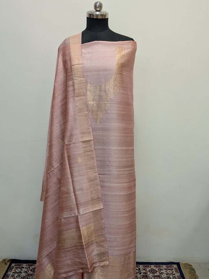 Dusty Pink  Banarasi Raw Silk Unstitched Suit with Kadhwa Work