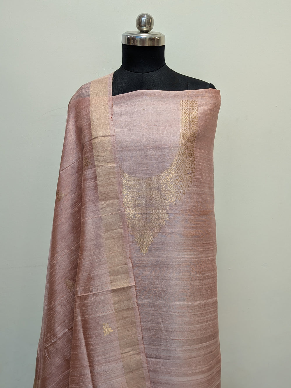 Dusty Pink  Banarasi Raw Silk Unstitched Suit with Kadhwa Work