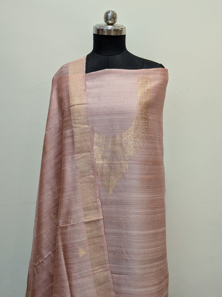 Dusty Pink  Banarasi Raw Silk Unstitched Suit with Kadhwa Work