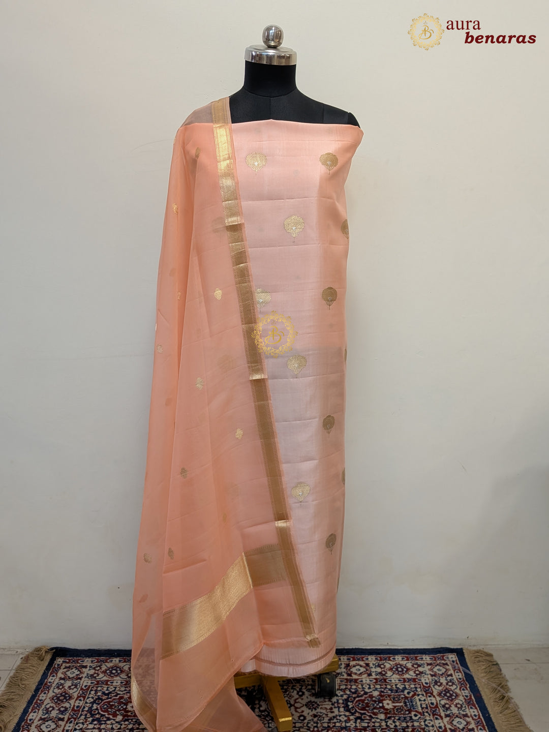 Pastel Peach Pure Banarasi Silk Unstitched Suit with Kadhwa Work