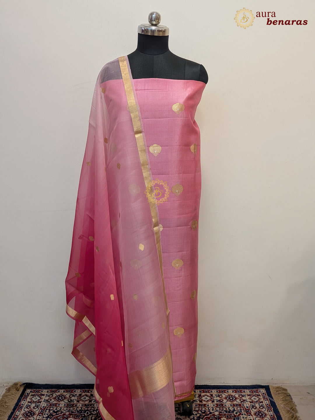 Pastel Onion Pink Pure Banarasi Silk Unstitched Suit with Kadhwa Work