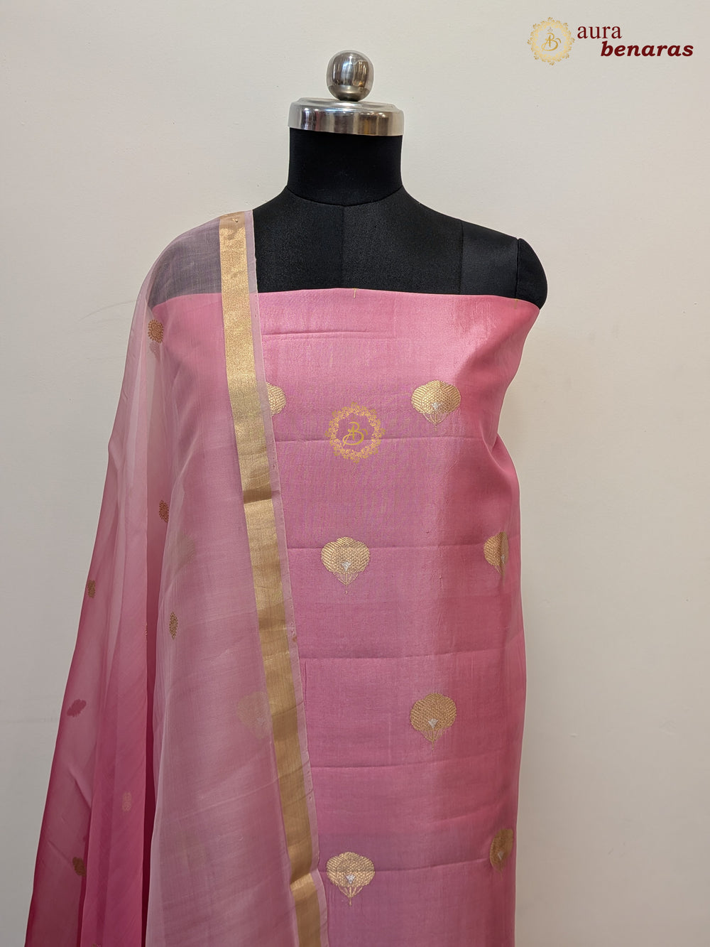 Pastel Onion Pink Pure Banarasi Silk Unstitched Suit with Kadhwa Work