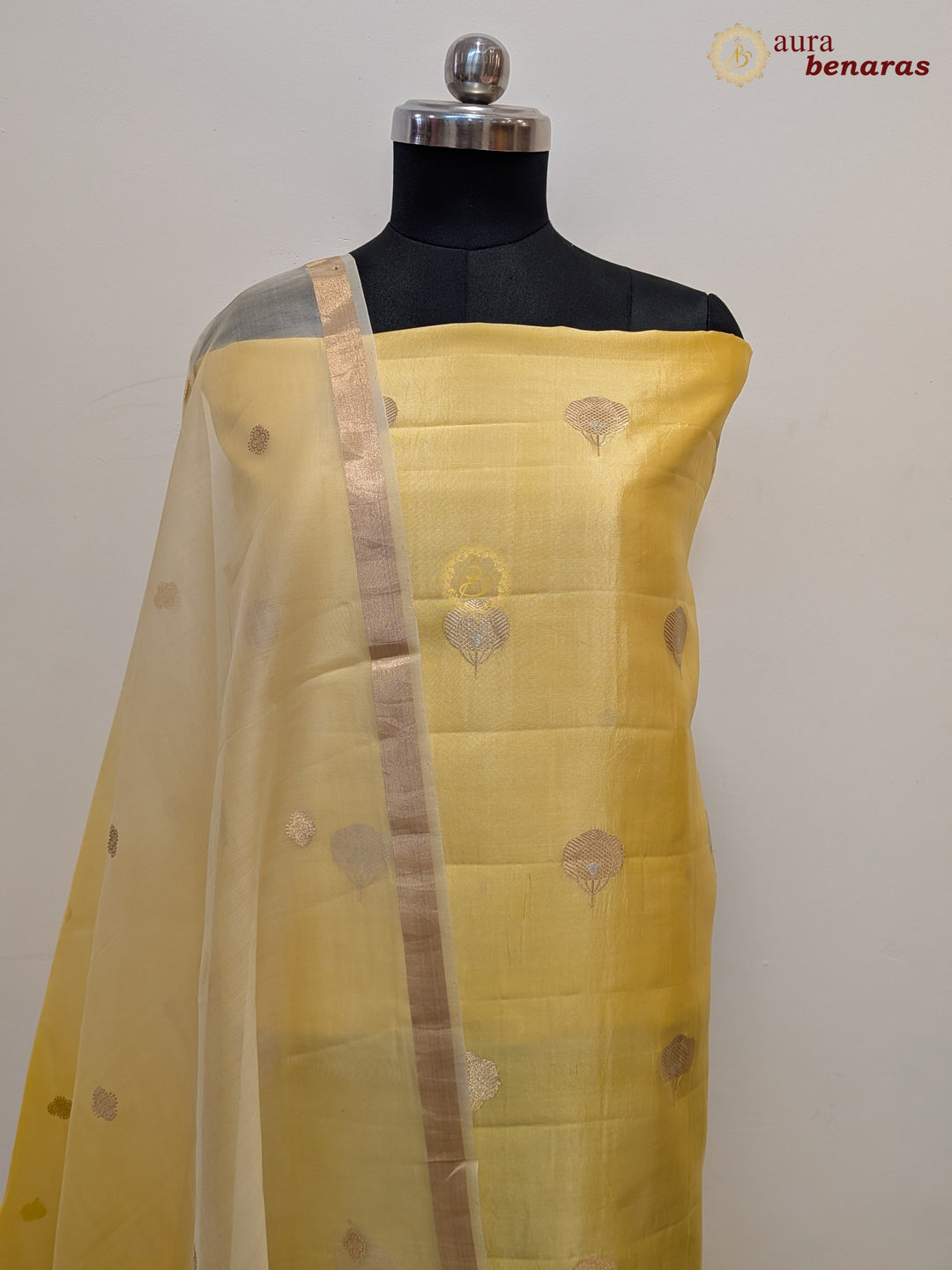 Pastel Yellow Pure Silk Handwoven Banarasi Suit