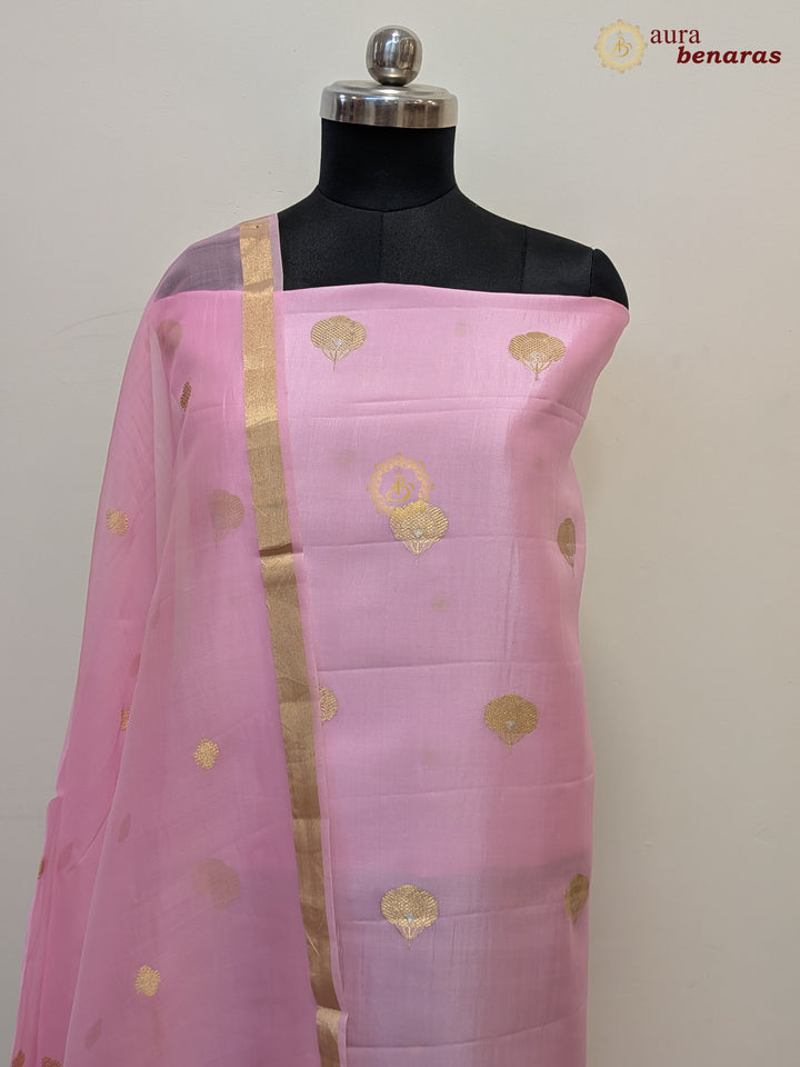 Baby Pink Pure Banarasi Silk Unstitched Suit with Kadhwa Work