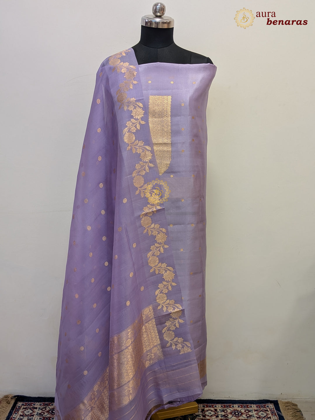 Lilac Pure Banarasi Silk Unstitched Suit with Kadhwa Work