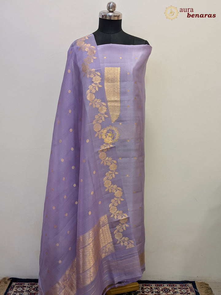 Lilac Pure Banarasi Silk Unstitched Suit with Kadhwa Work