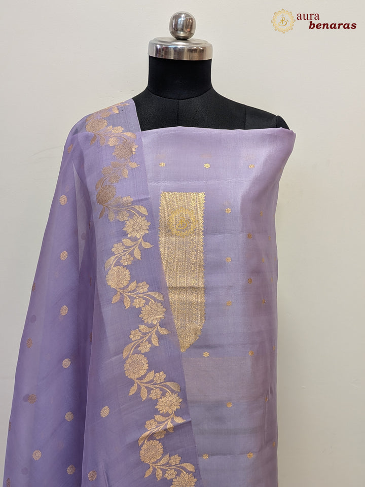 Lilac Pure Banarasi Silk Unstitched Suit with Kadhwa Work