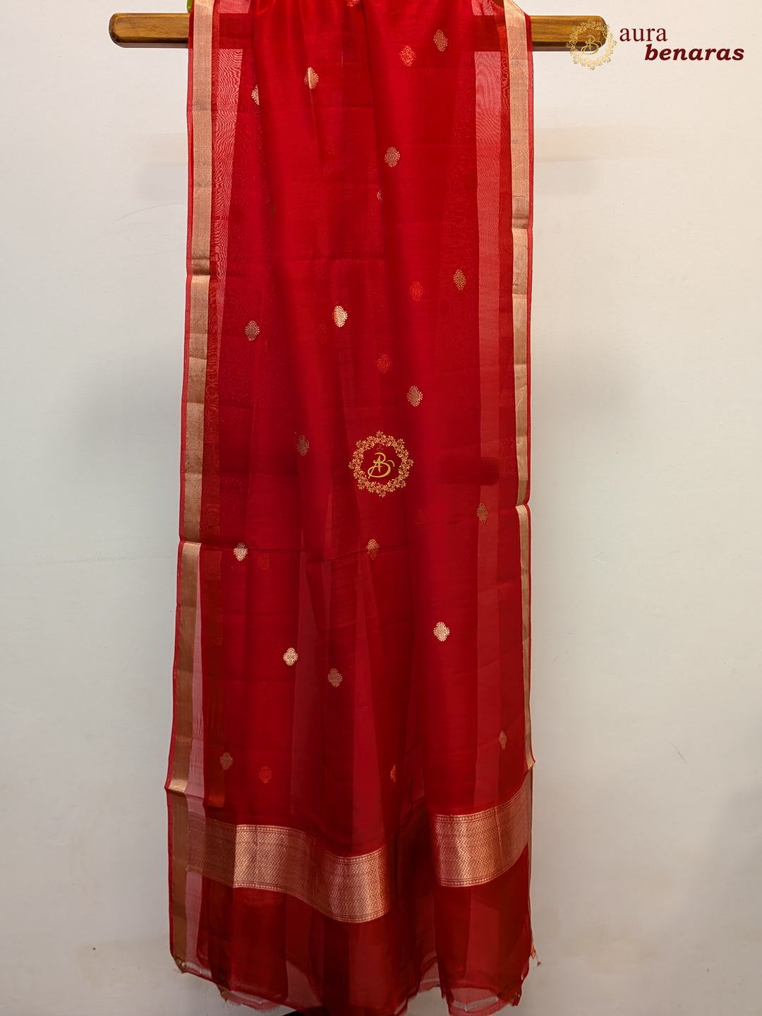 Red Kora Silk Banarasi Dupatta with Kadhwa Zari Work