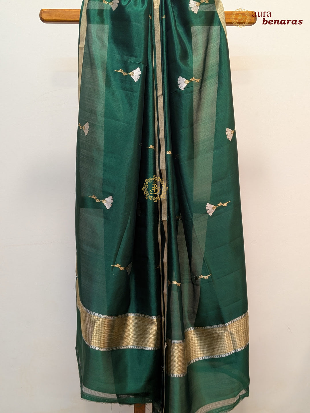 Bottle Green Pure Silk Banarasi Dupatta with Kadhwa Zari Work