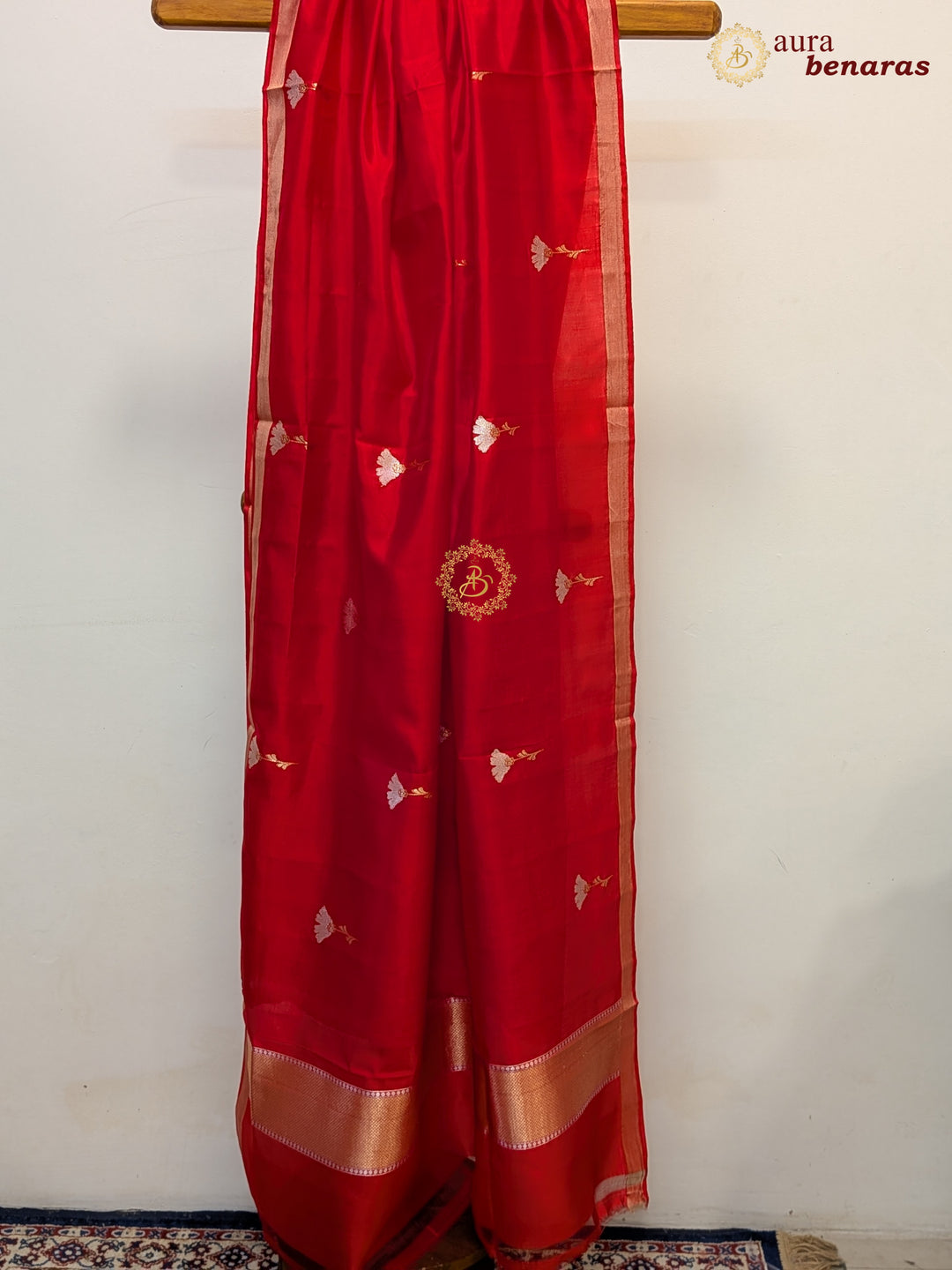 Red Pure Silk Banarasi Dupatta with Kadhwa Zari Work