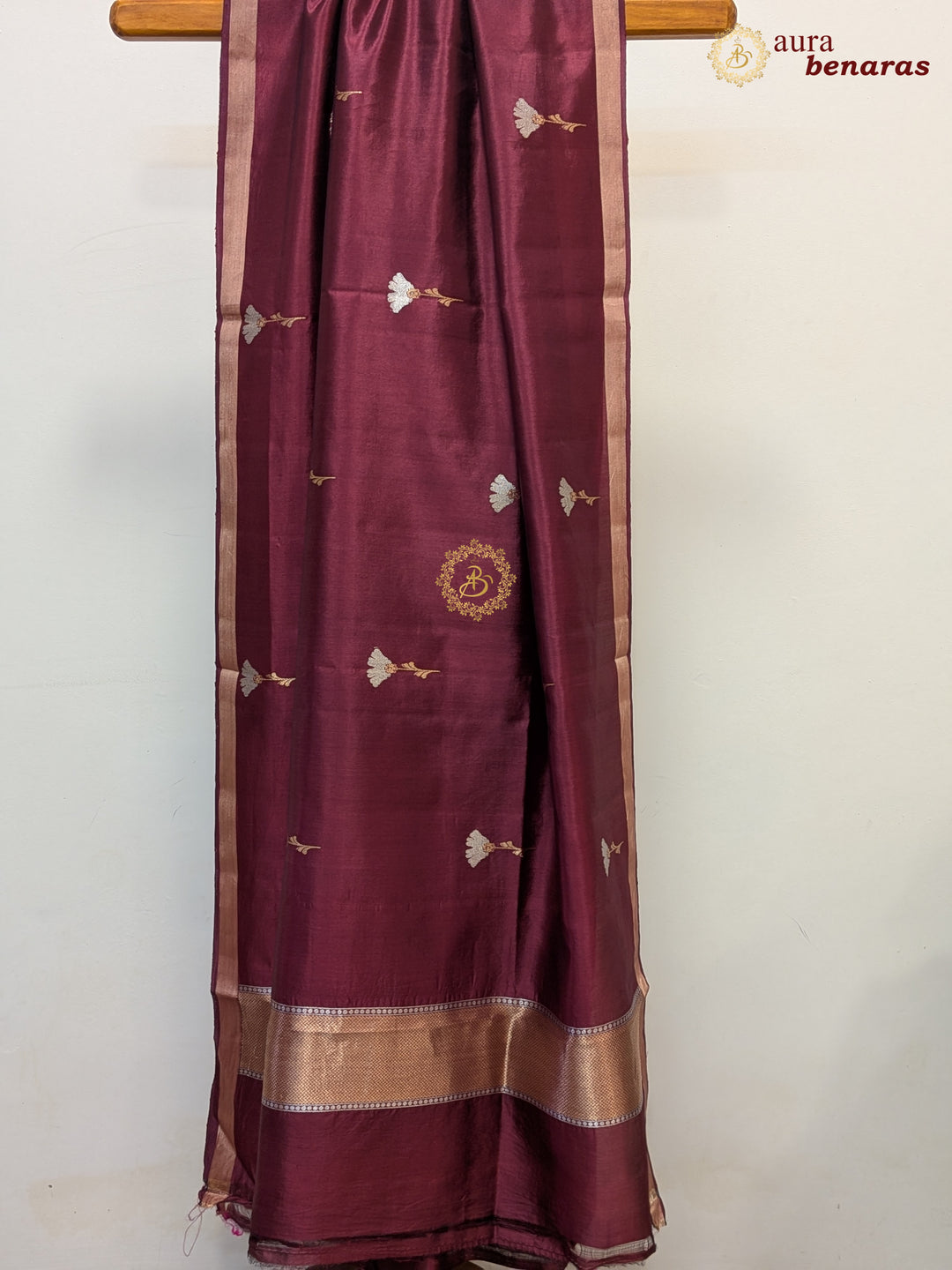 Wine Pure Silk Banarasi Dupatta with Kadhwa Zari Work