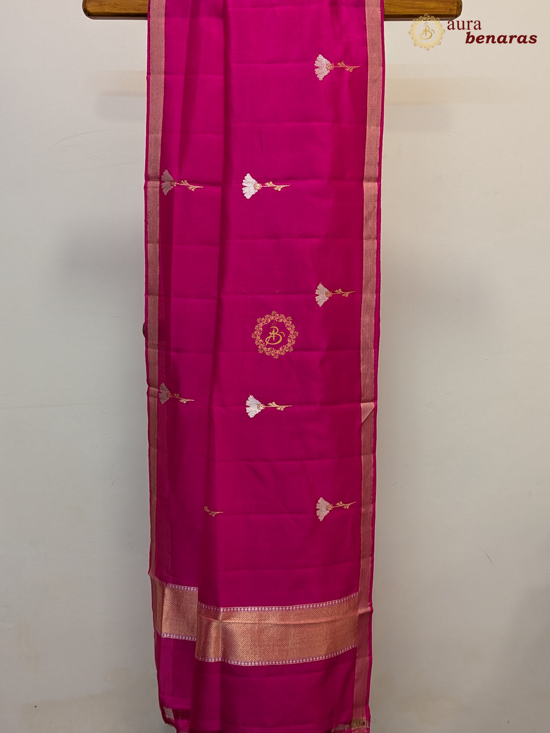 Rani Pink Pure Silk Banarasi Dupatta with Kadhwa Zari Work
