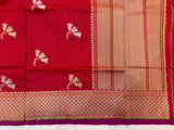 Red Pure Banarasi Handloom Katan Silk Dupatta - Aura Benaras