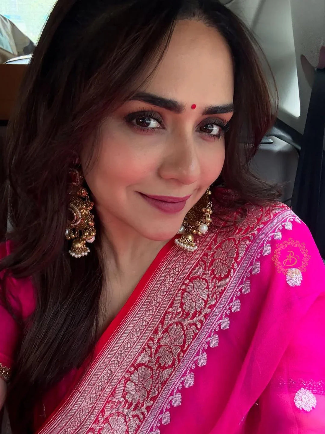 Rani Pink Khaddi Chiffon Banarasi Saree with Silver Zari 