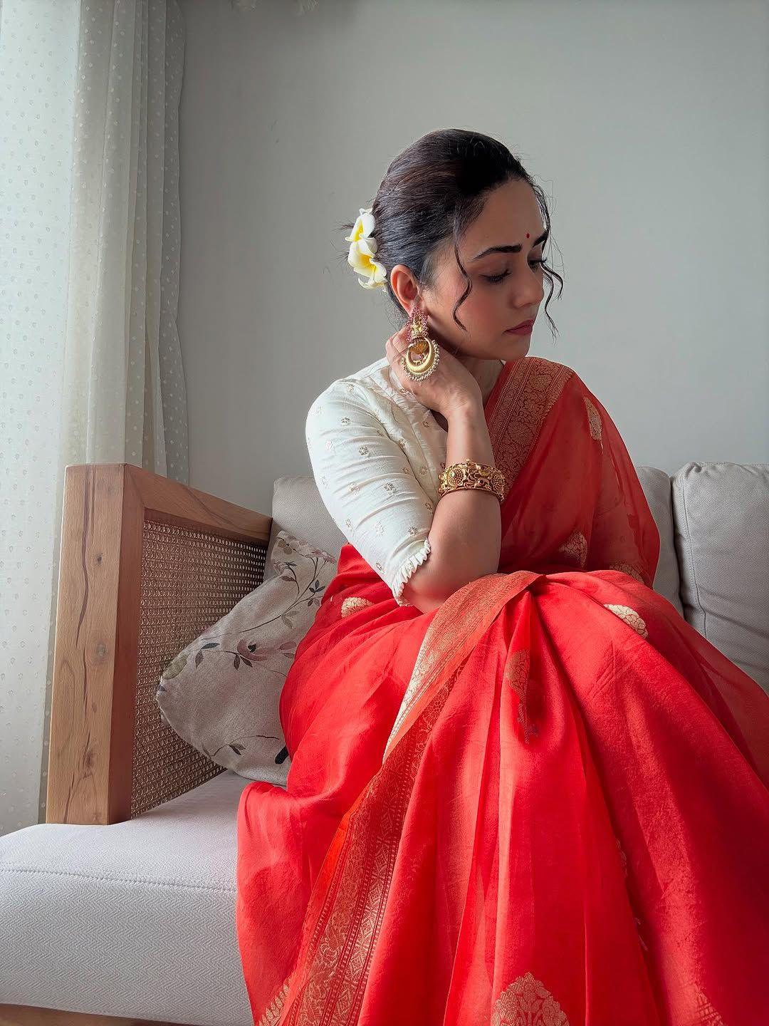 Orange Pure Kora Silk Banarasi Saree with Sona Rupa Zari 