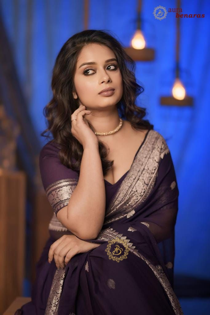 Brown Khaddi Chiffon Banarasi Saree Silver Zari Kadhwa Weave