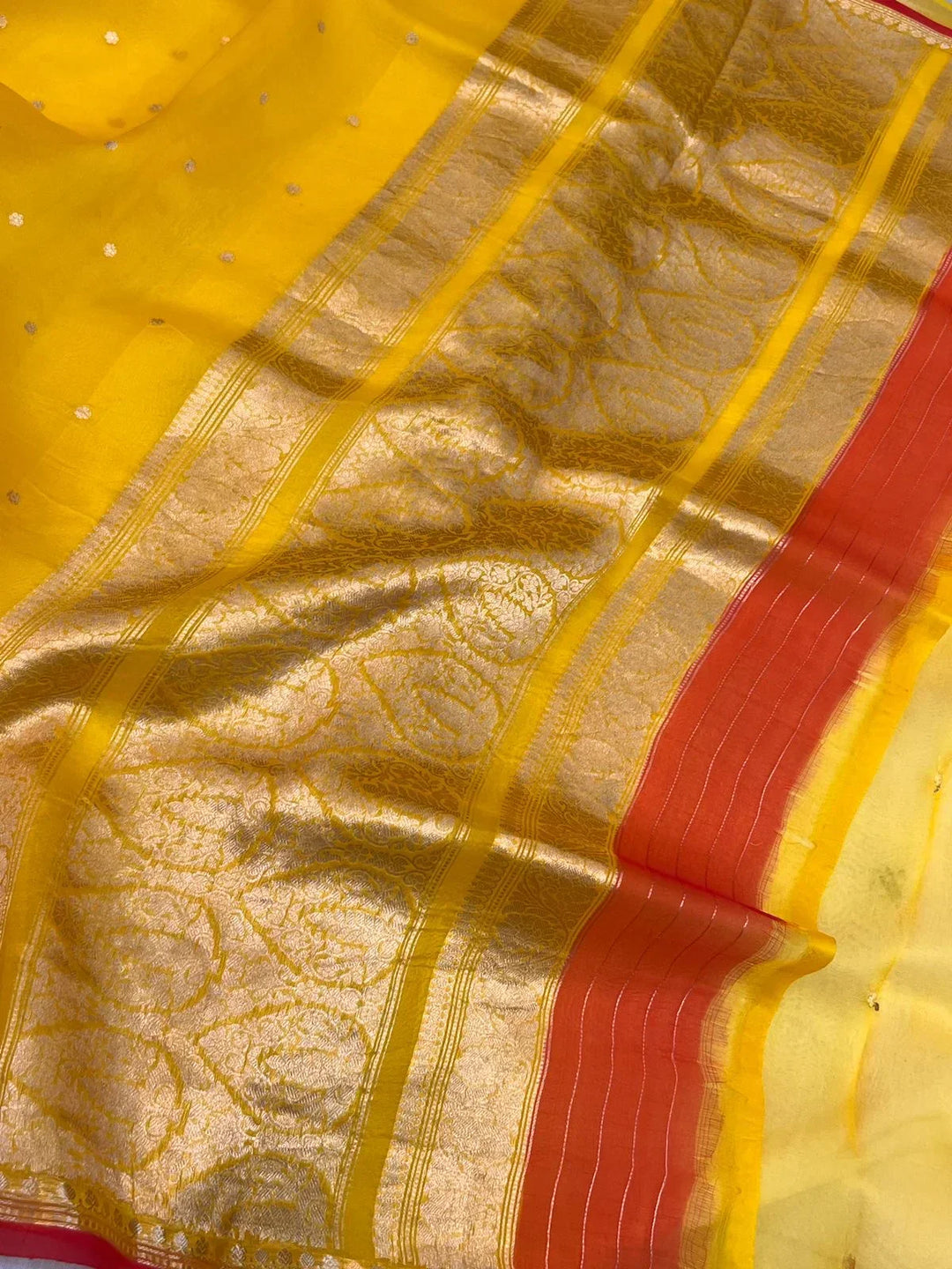Yellow Pure Kora Silk Handloom Banarasi Saree