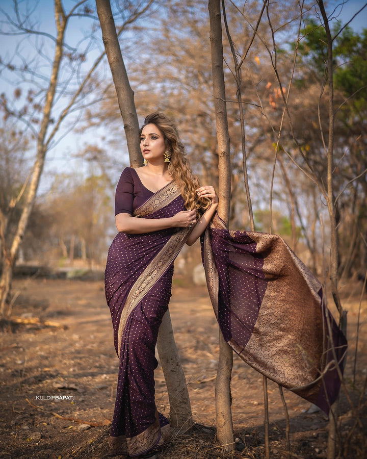 Coffee Brown Pure Banarasi Khaddi Crepe Silk Saree - Aura Benaras