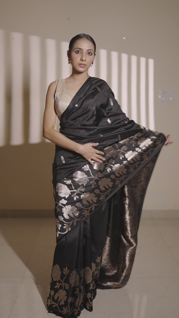 Black Pure Silk Handloom Banarasi Saree